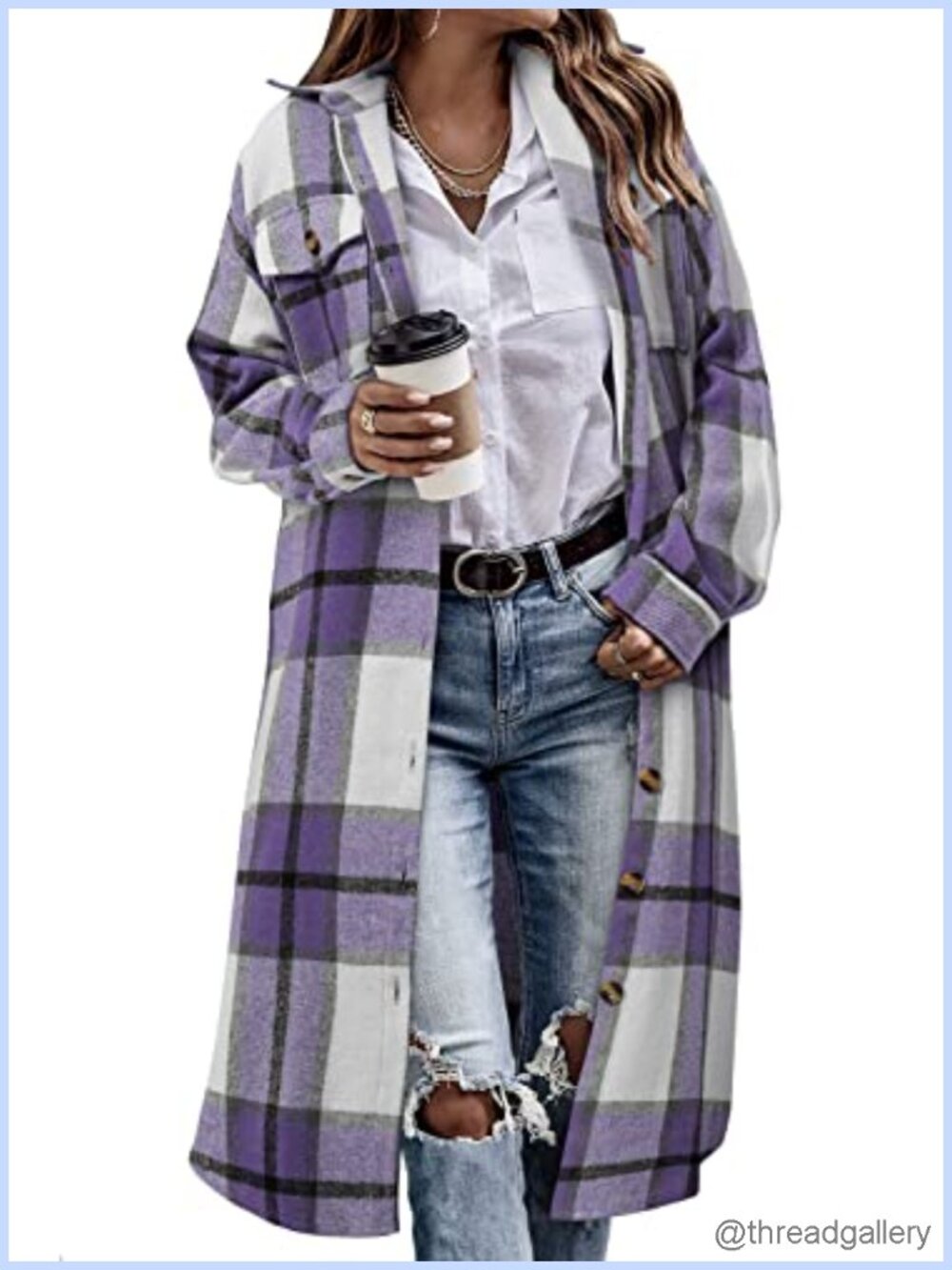 Plaid Flannel Shacket Long Oversized Button Down Shirt Jacket